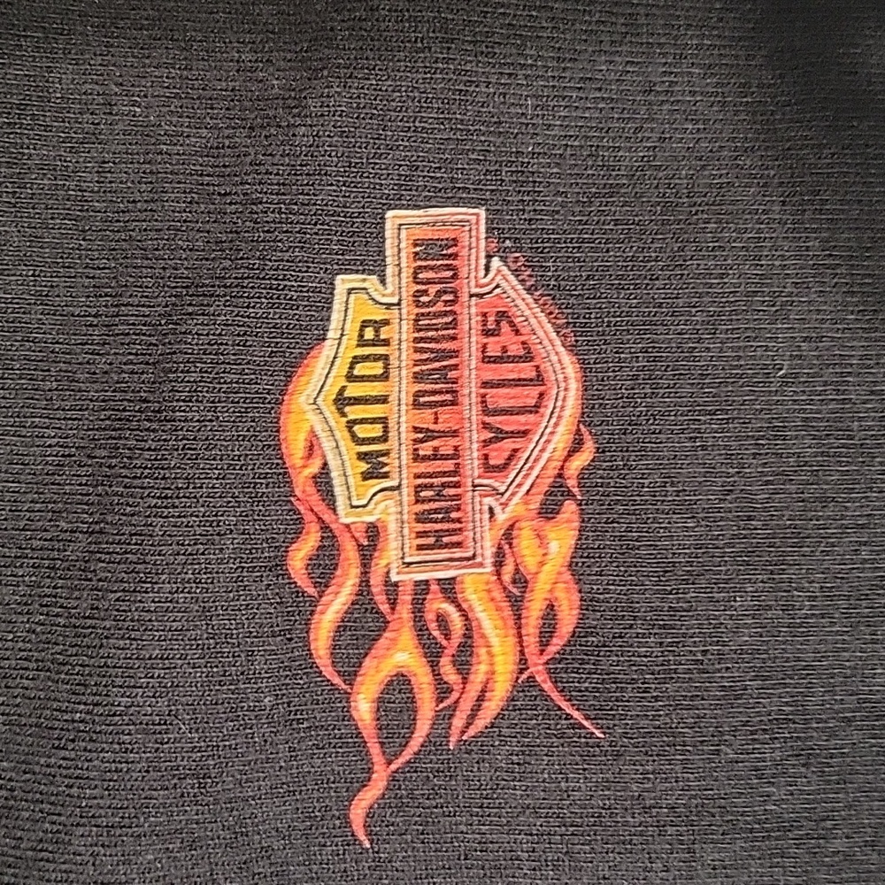 Vintage Harley-Davidson Short Sleeve Henley Shirt Flame Graphic USA Made 🔥